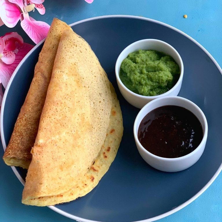 Moong Dal Chilla is a nutritious, healthy and flourless savory crepes from North of India generally enjoyed as breakfast or snacks.