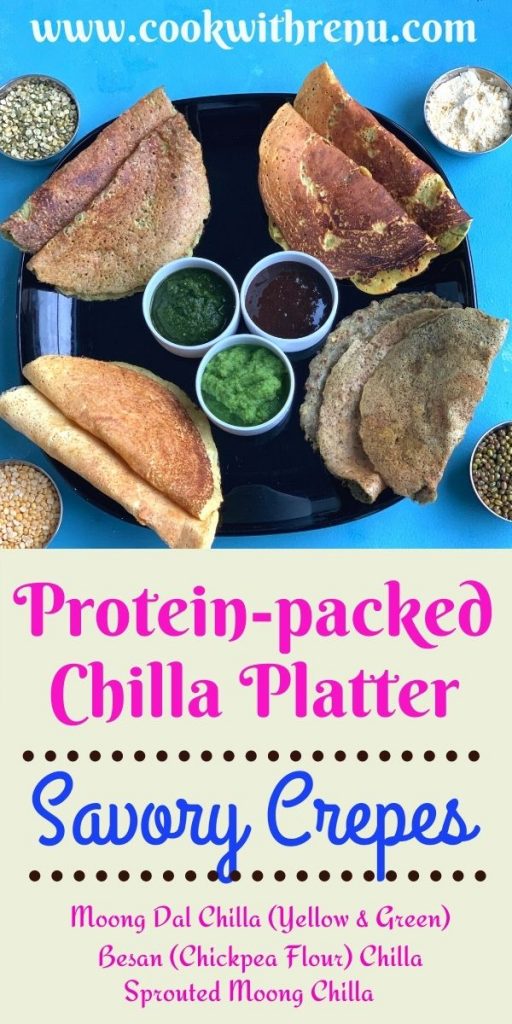 Protein-packed Chilla Platter had different types of vegan savory crepes from the North of Indian which can be served for breakfast or snack.