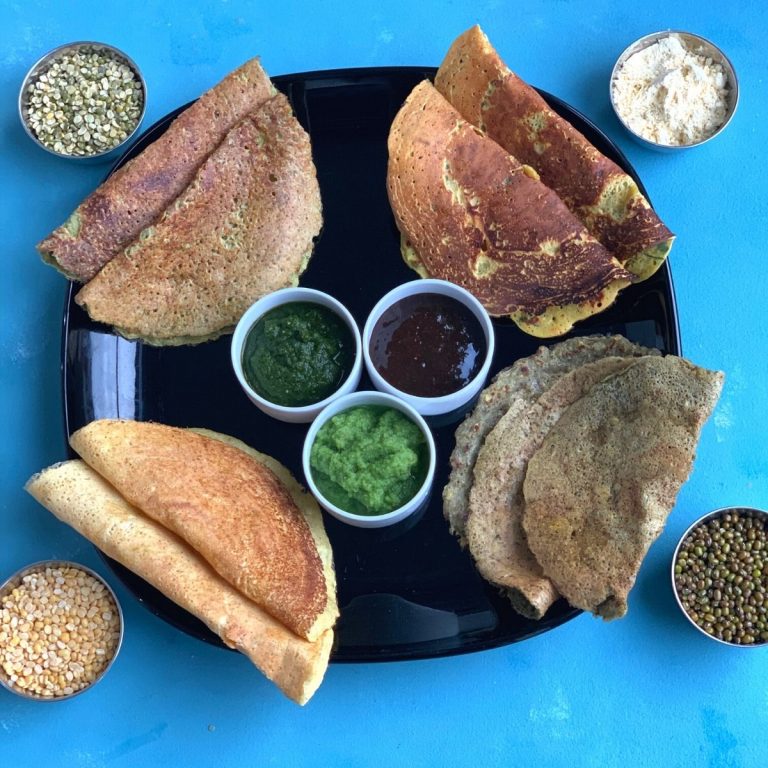 Protein-packed Chilla Platter had different types of vegan savory crepes from the North of Indian which can be served for breakfast or snack.