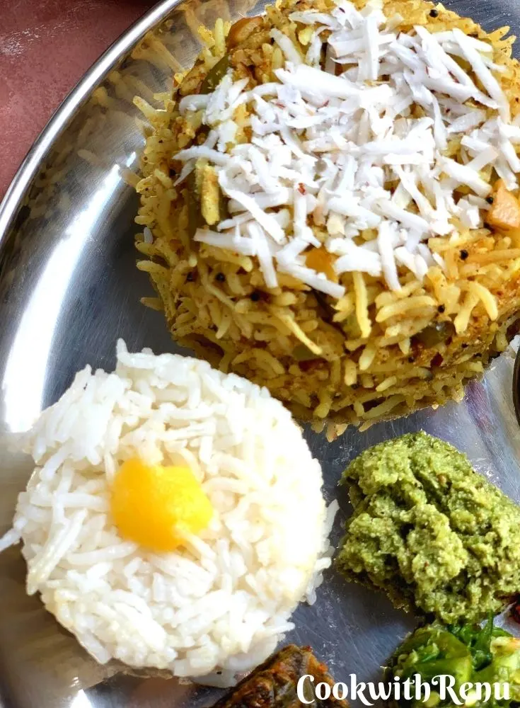 Steamed Rice and Tendli Bhaat