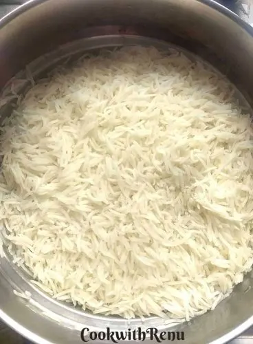 Rice removed in a colander
