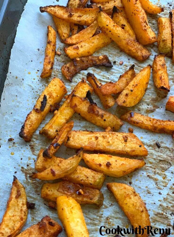 Close up look of Crispy baked Turnip fries