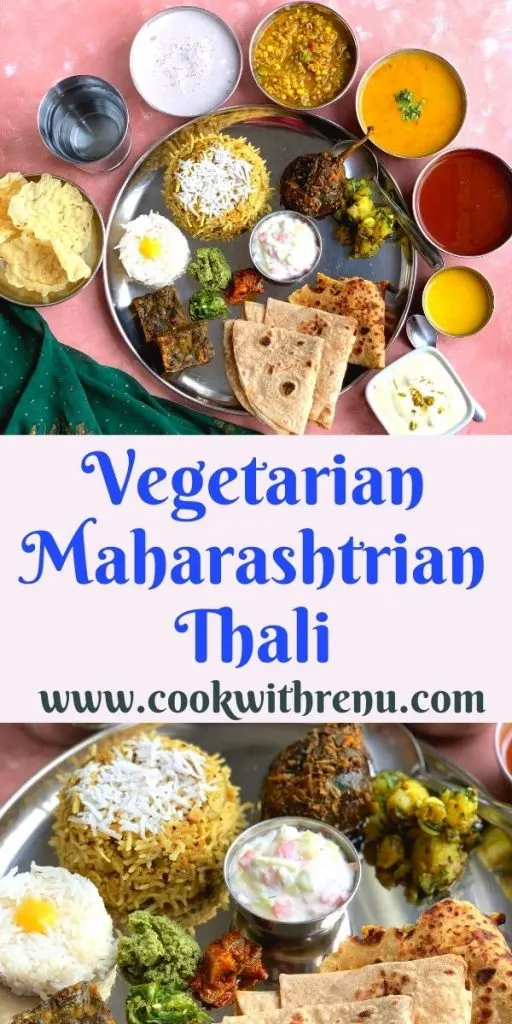 Vegetarian Maharashtrian Thali is a comforting and solu satisfying, balanced meal bursting with spicy and sweet flavours from various dishes.