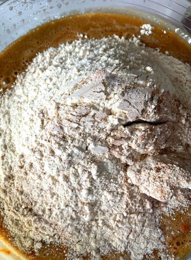 Adding of dry mixture in the batter