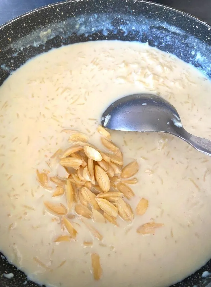 Almonds added to kheer