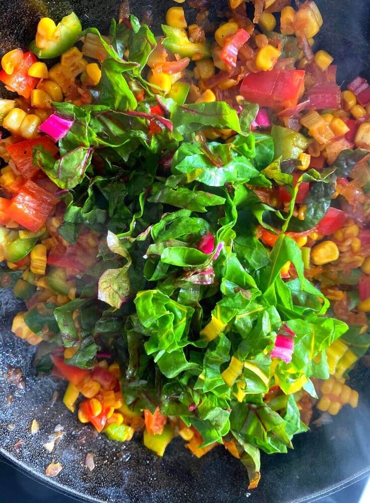 Adding of the chard greens