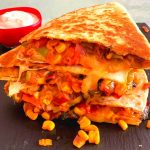 Farmer's Market Vegetarian quesadilla is an easy peasy, quick 10-minute lunch idea recipe using fresh swiss chard, peppers, and corn.
