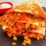 Farmer's Market Vegetarian quesadilla is an easy peasy, quick 10-minute lunch idea recipe using fresh swiss chard, peppers, and corn.