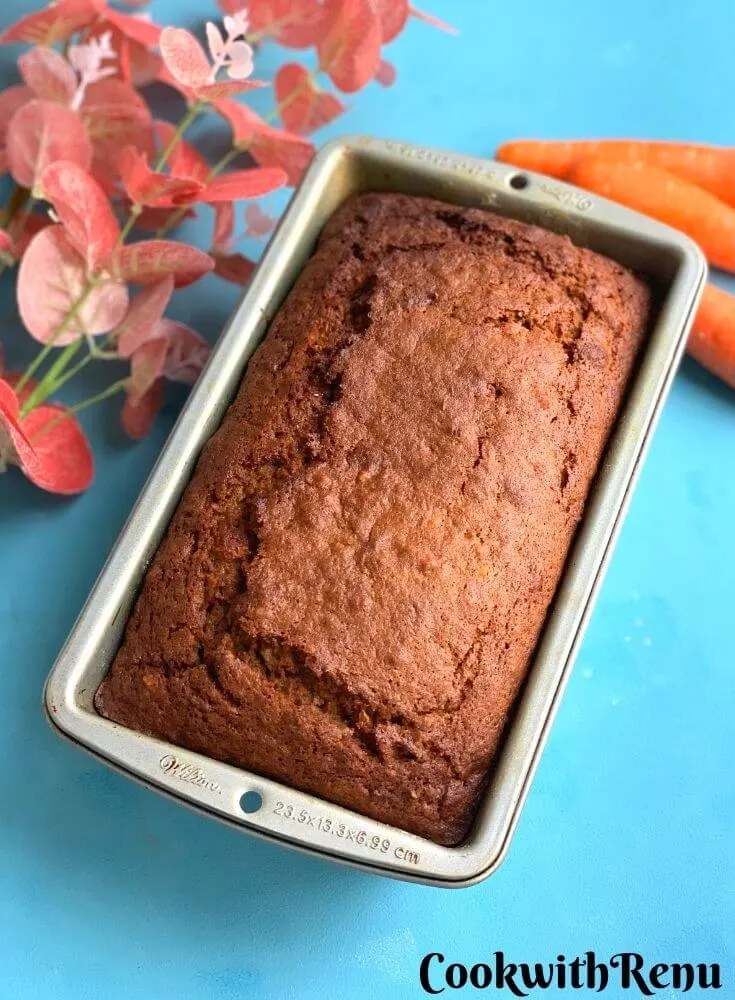 Whole Wheat Carrot Cake is a simple, quick and delicious moist cake. Grated carrots added to the batter adds to the moistness of the cake as well as give it a light texture. Walnuts or pecans are added to give it a nice crunch and cinnamon for flavour and taste.