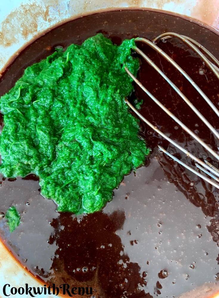 Kale puree added to the mixture