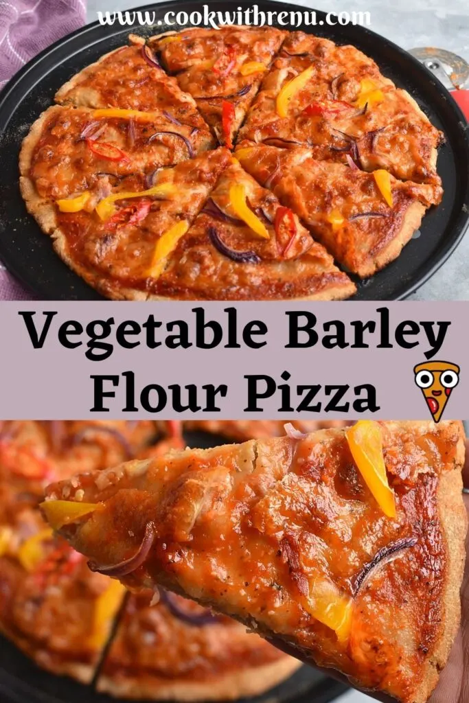 Top image shows a 12 Inch Barley Pizza cut into slices. Bottom shows a cut slice with close up texture