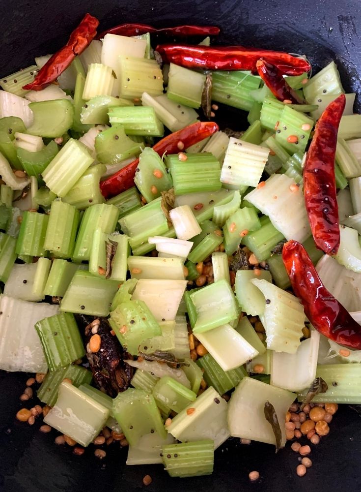 Adding of celery stalks