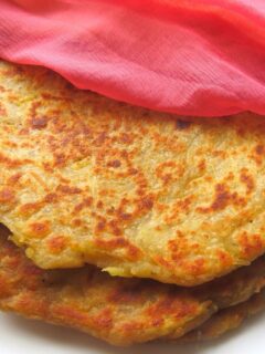 Close up look of potato flatbread stacked one above other