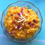 Close up look of Moong Dal halwa without mawa