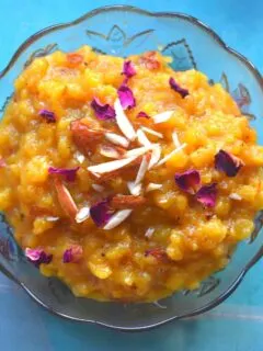 Close up look of Moong Dal halwa without mawa