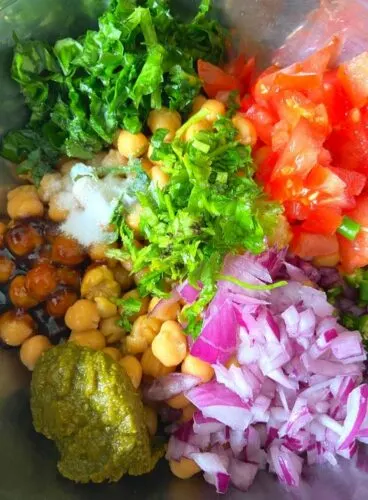 The Ingredients for the salad or Kabuli Chana Chaat