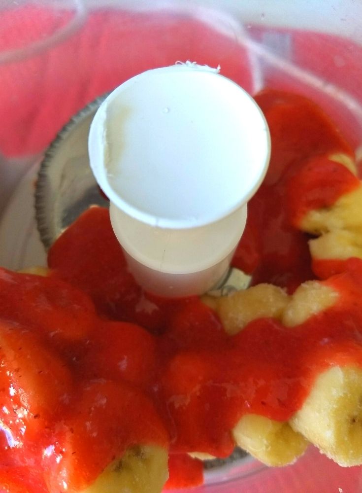 Banana and Strawberry Puree Mixed Together