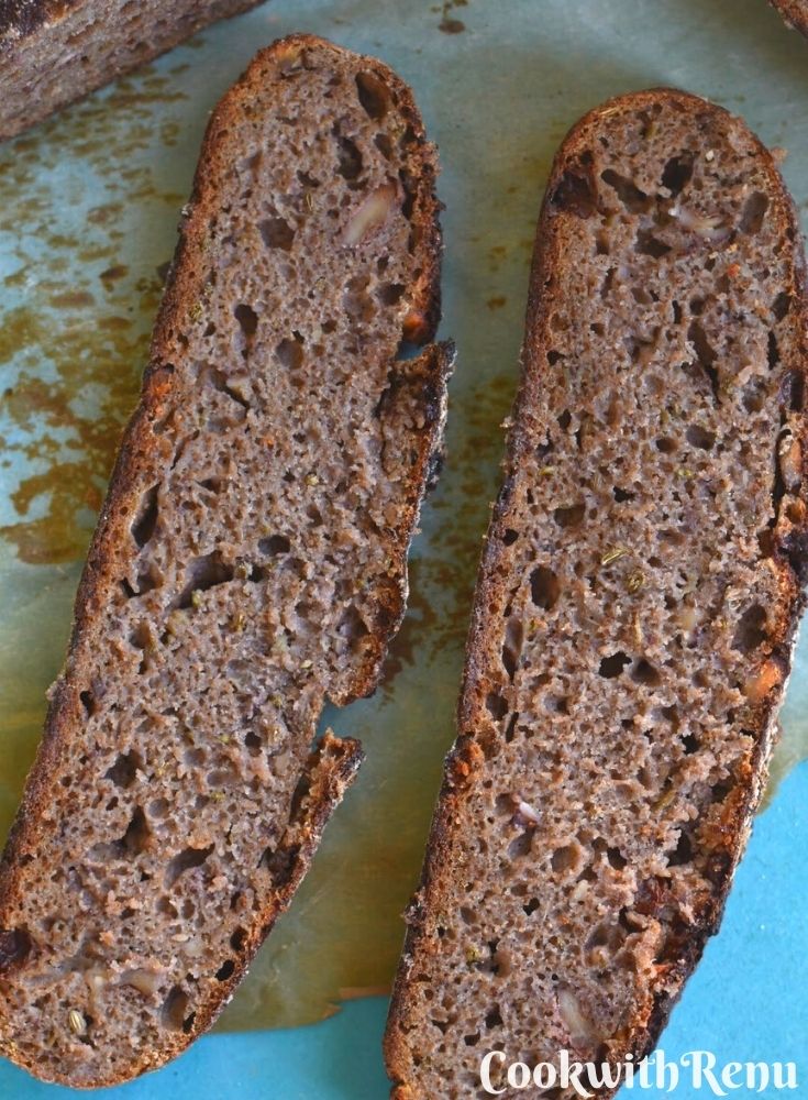 Close up look of cut slices of baked sourdough bread