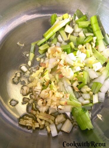 Onion, ginger and garlic getting sauteed
