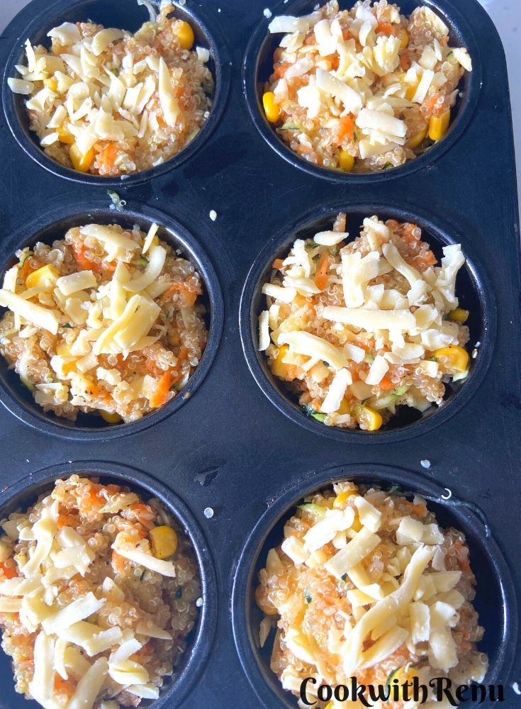 Cheese added on the top of muffins