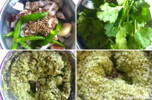 Step by step pics of making of Coconut Coriander Chutney