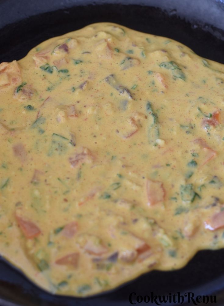 Cooking of Vegan Chickpea Tomato Omelette