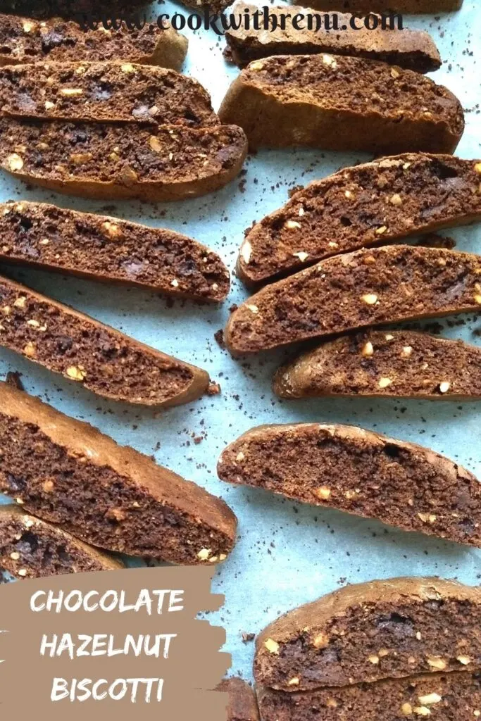 Chocolate Hazelnut Biscotti arranged on a baking tray