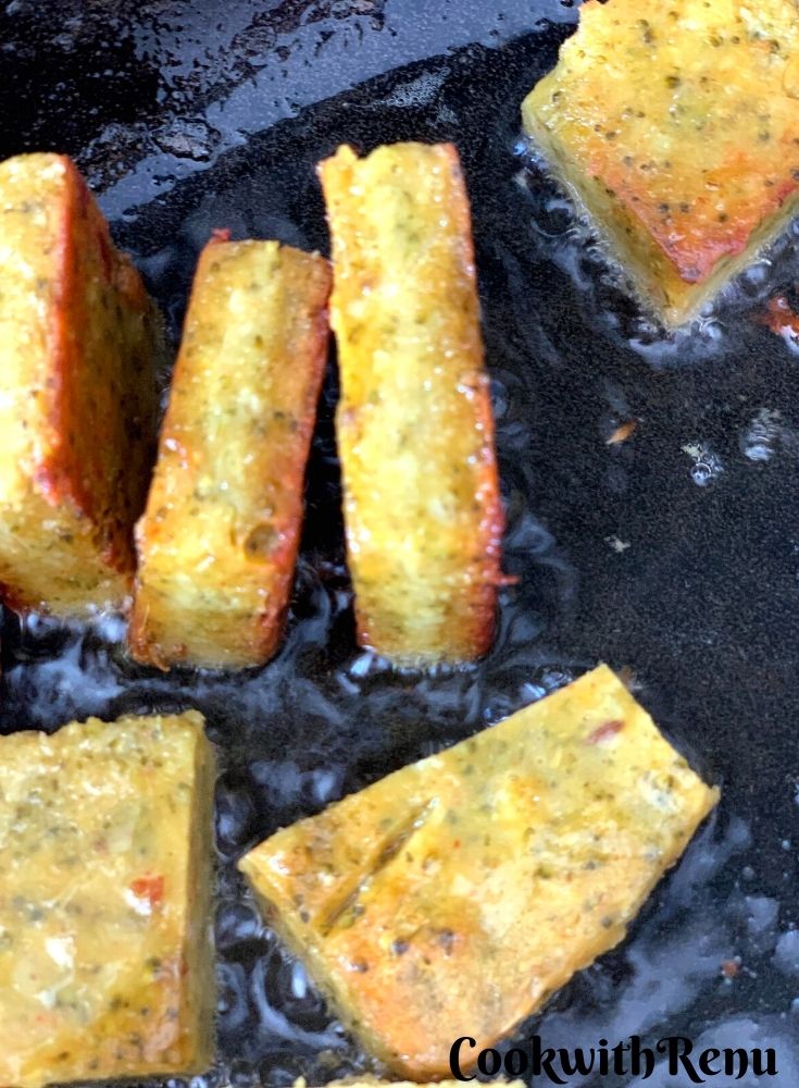 Shallow frying the vadi's - The sides