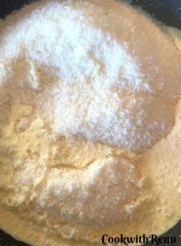 Adding of Fresh Cream in coconut mixture