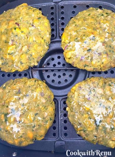 Pumpkin Chickpea Swiss Chard burger ready to be cooked in Air-Fryer