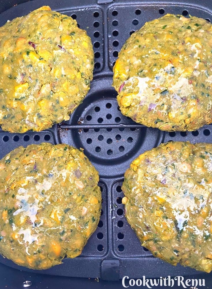 Pumpkin Chickpea Swiss Chard burger ready to be cooked in Air-Fryer