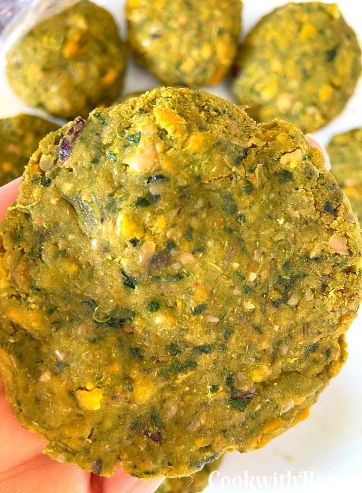 Pumpkin Chickpea Swiss Chard patties shaped