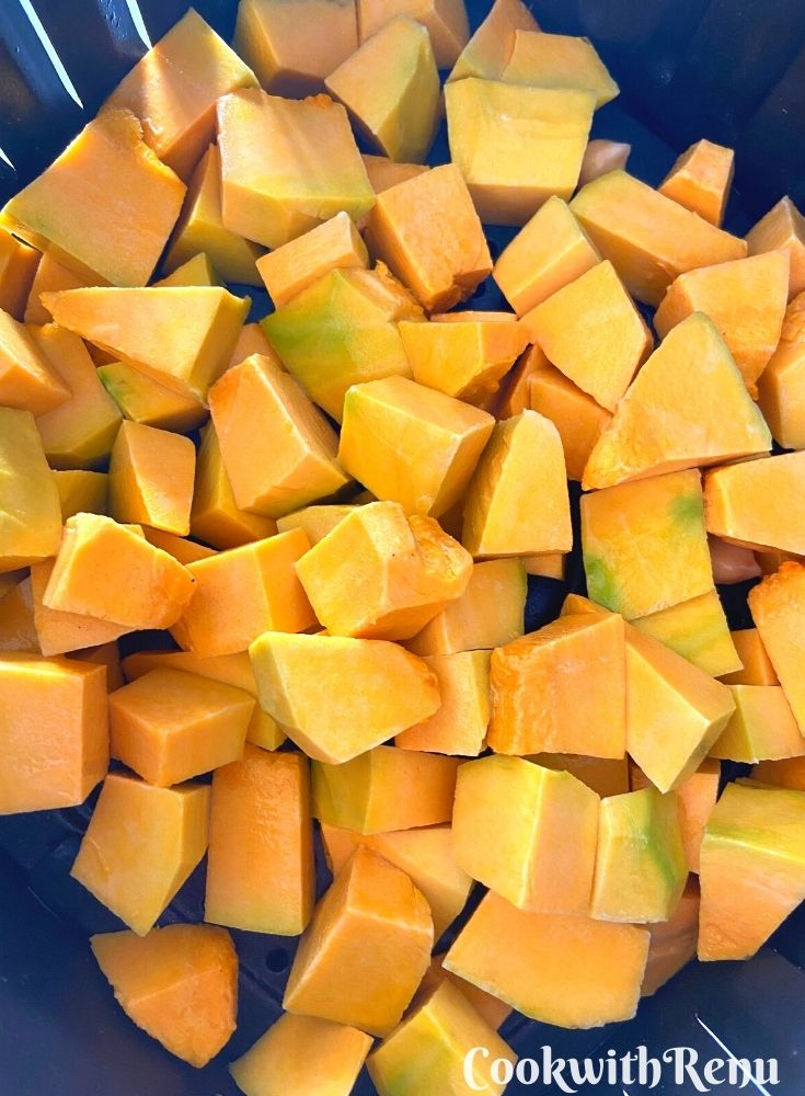 Pumpkin ready to be roasted in air-fryer