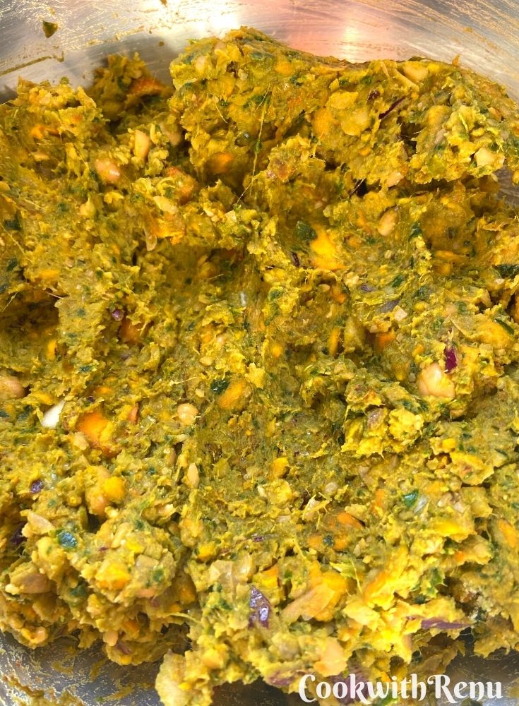 Vegan and Gluten-Free Pumpkin Chickpea Swiss Chard patties mixture