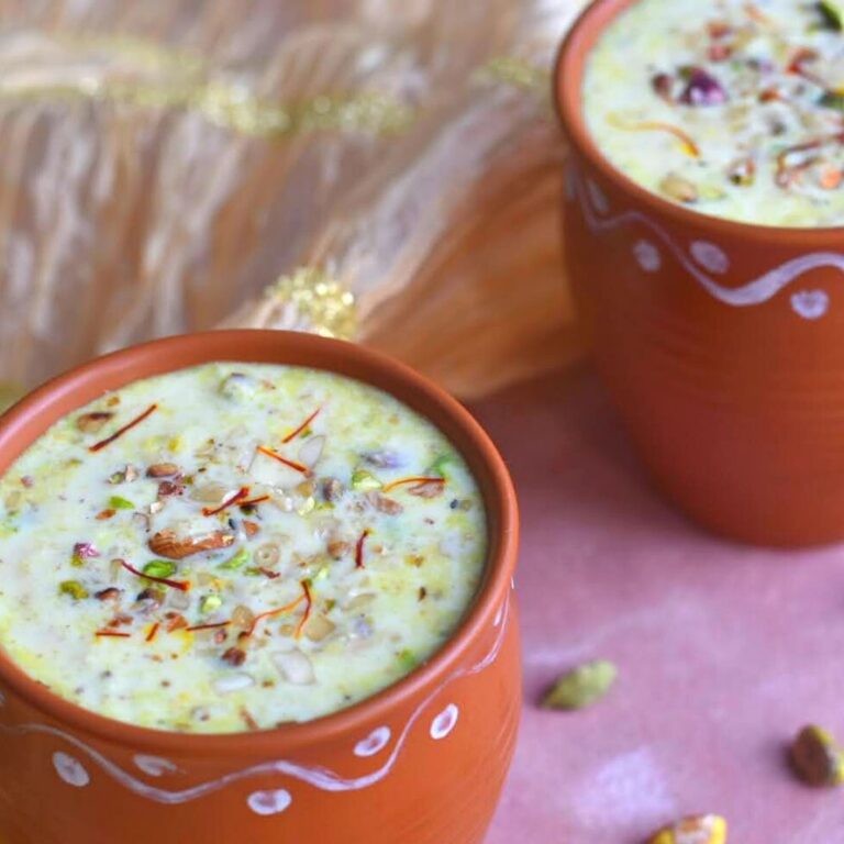 Masala Doodh served in a brown clay glass