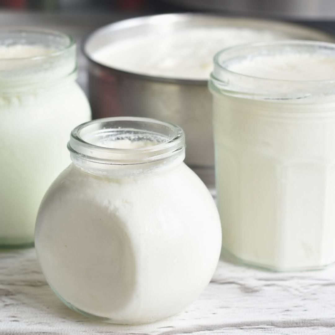 Close up look of yogurt in jars seen