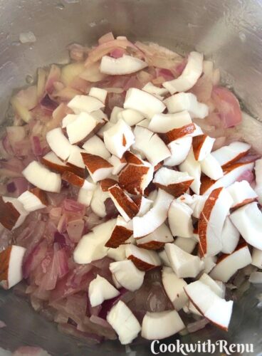 Onions and coconut getting cooked