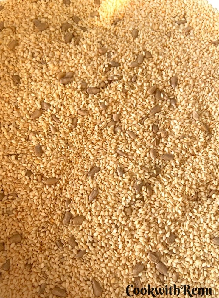 Sesame seeds and sunflower being roasted