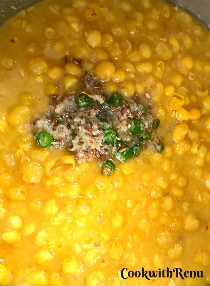 Tempering added to peas mixture