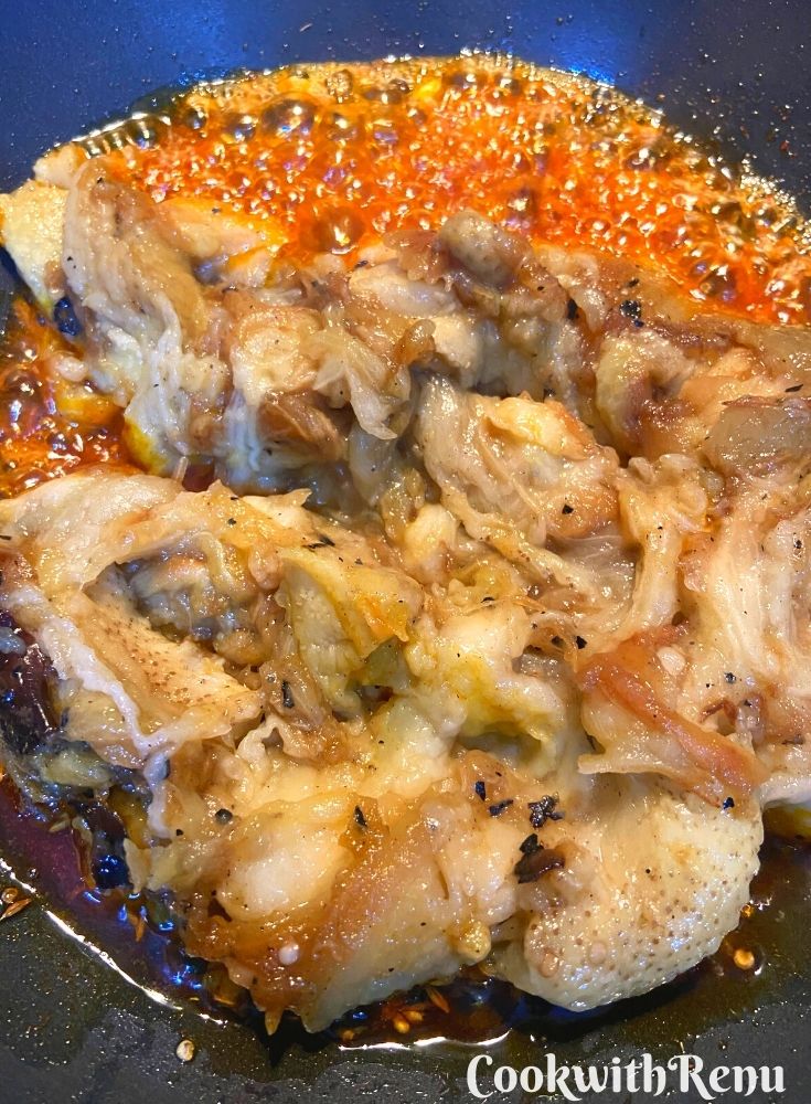 Adding of Roasted and Mashed Eggplant