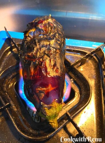 Roasting Eggplant on fire
