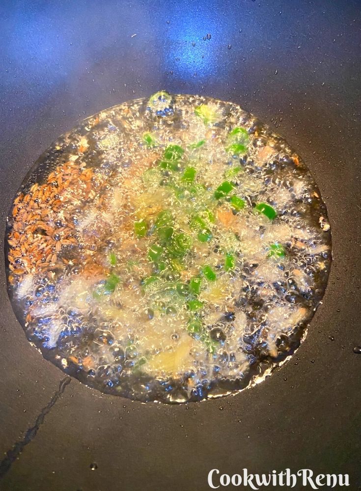 Tempering of Cumin, chili and ginger