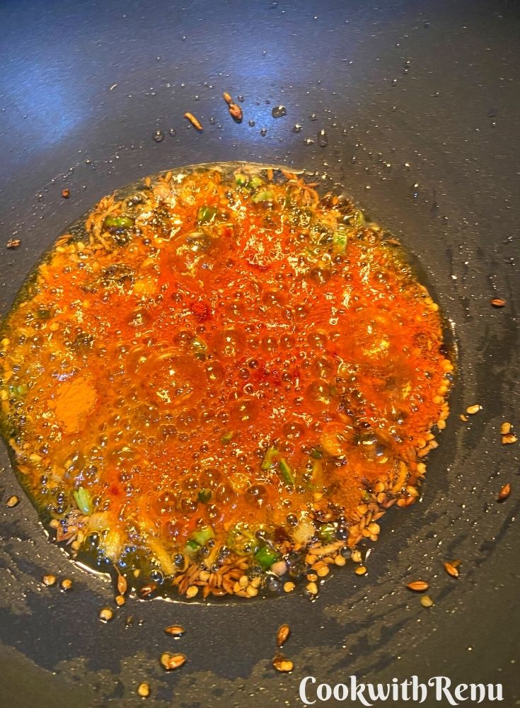 Tempering of red chili and turmeric