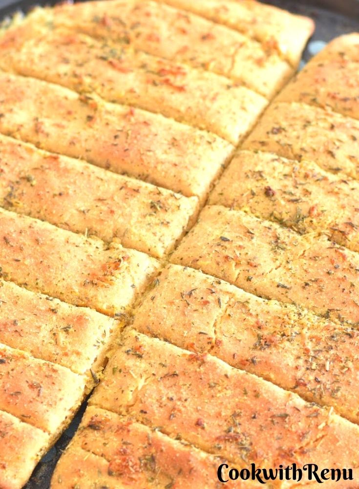 Close up texture of baked Cheese Garlic Bread sticks