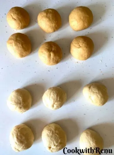 Dough divided into equal sized balls