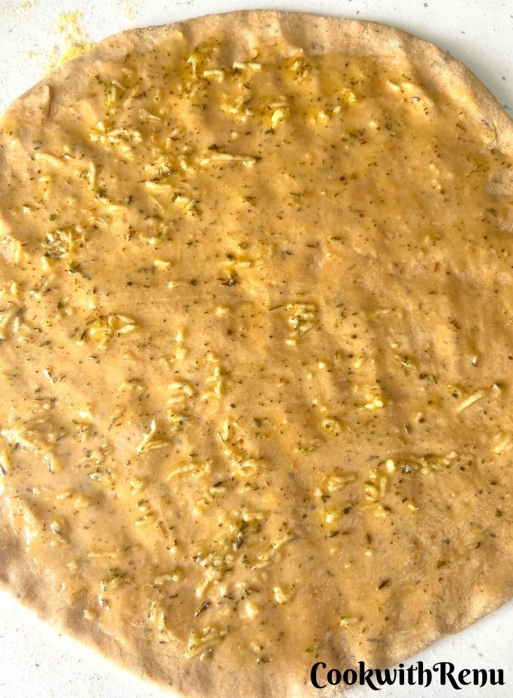 Inside of the dough greased with butter and herbs