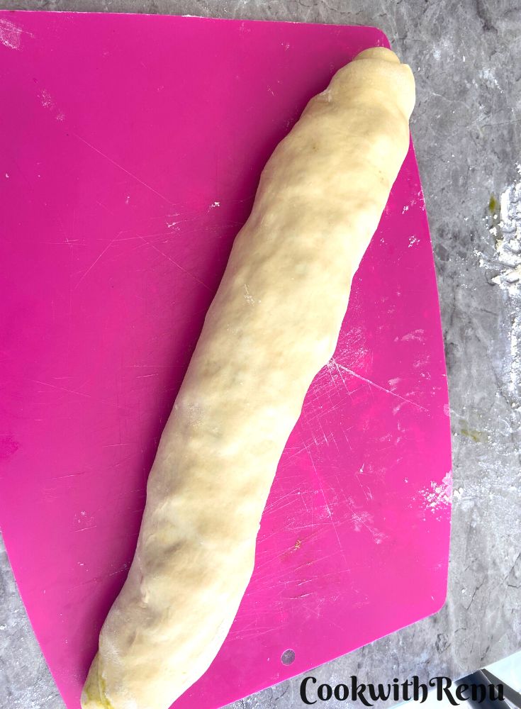 Dough shaped into log form