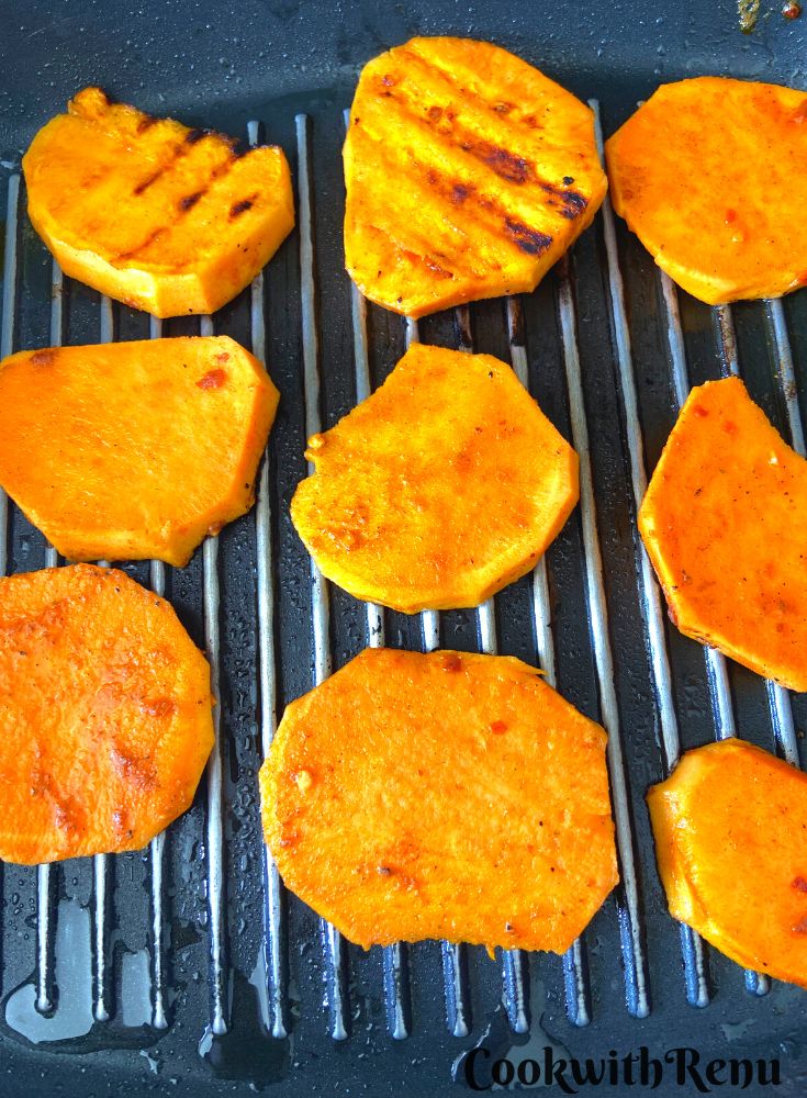 Slices getting grilled