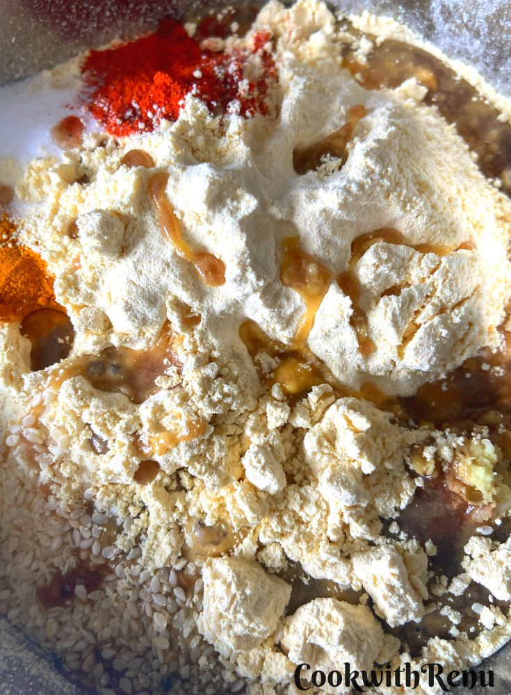 Adding of spices in gram flour.