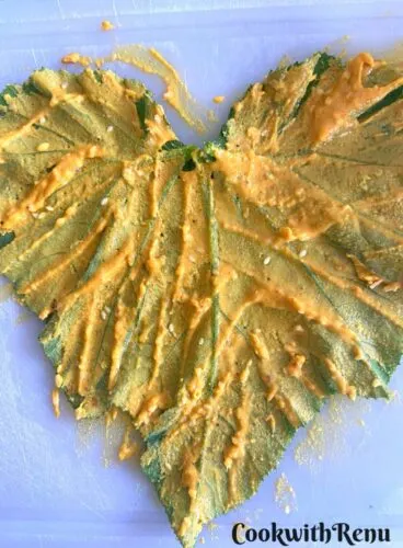 Batter applied to first squash leaves.